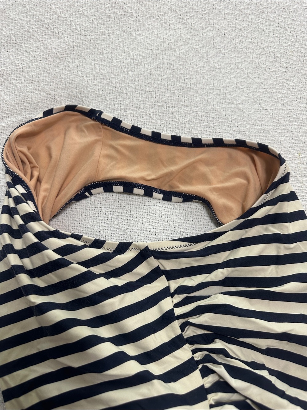 Striped One-Shoulder Kids One-Piece Swimsuit in Navy and Cream Medium - Picture 6 of 6